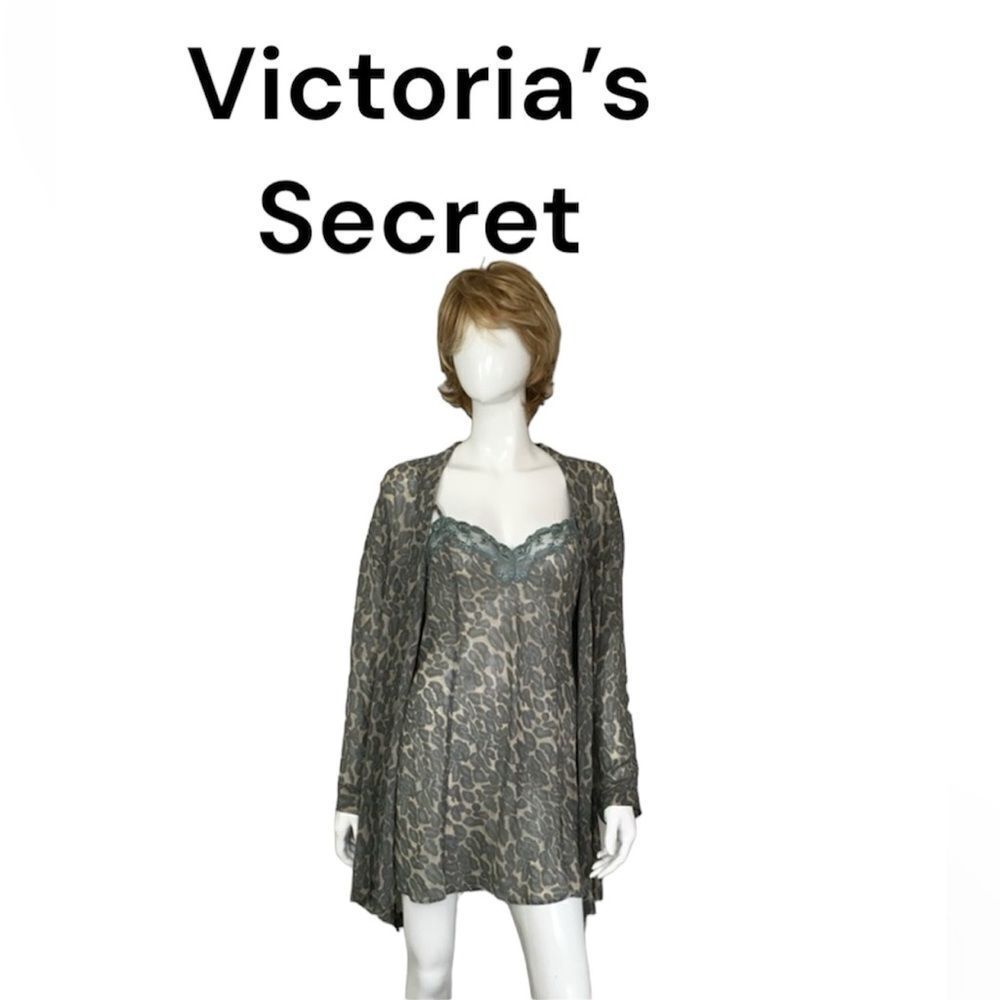 Victorias Secret Vintage Leopard Sheer Robe & Slip Dress Lingerie Set Small/OS